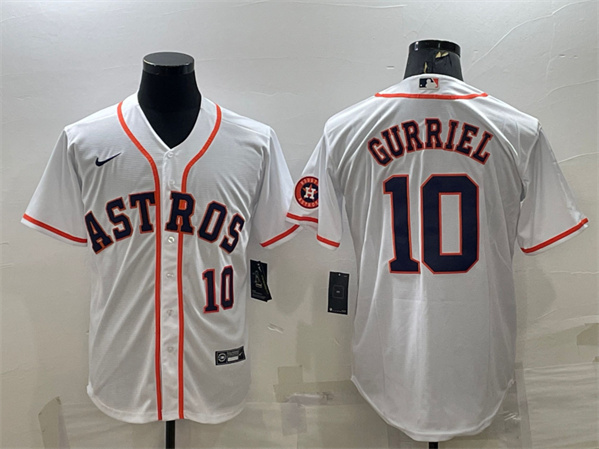 Men's Houston Astros #10 Yuli Gurriel White With Patch Cool Base Stitched Jersey
